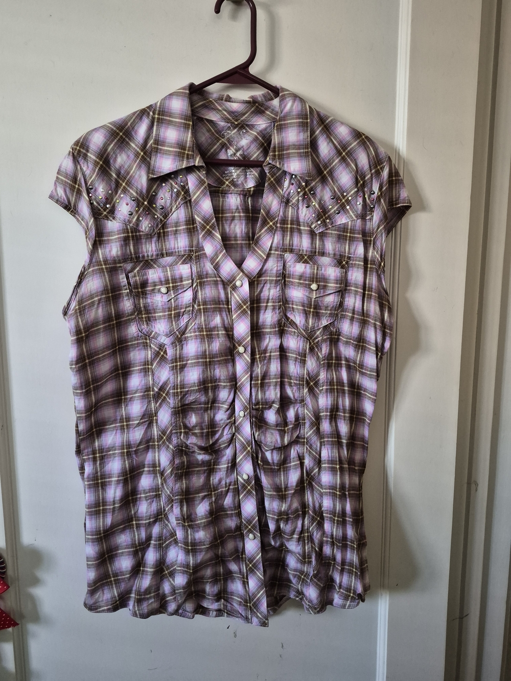 Plaid Short-Sleeve Button-Down Shirt - Lavender Plaid